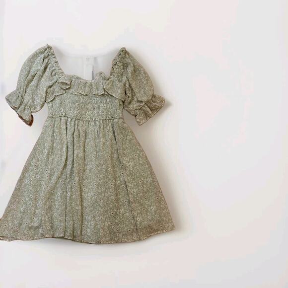 NWT Lush Floral Babydoll Mini Dress Puff Sleeve Sage Coquette Small NEW Smocked - Picture 5 of 6